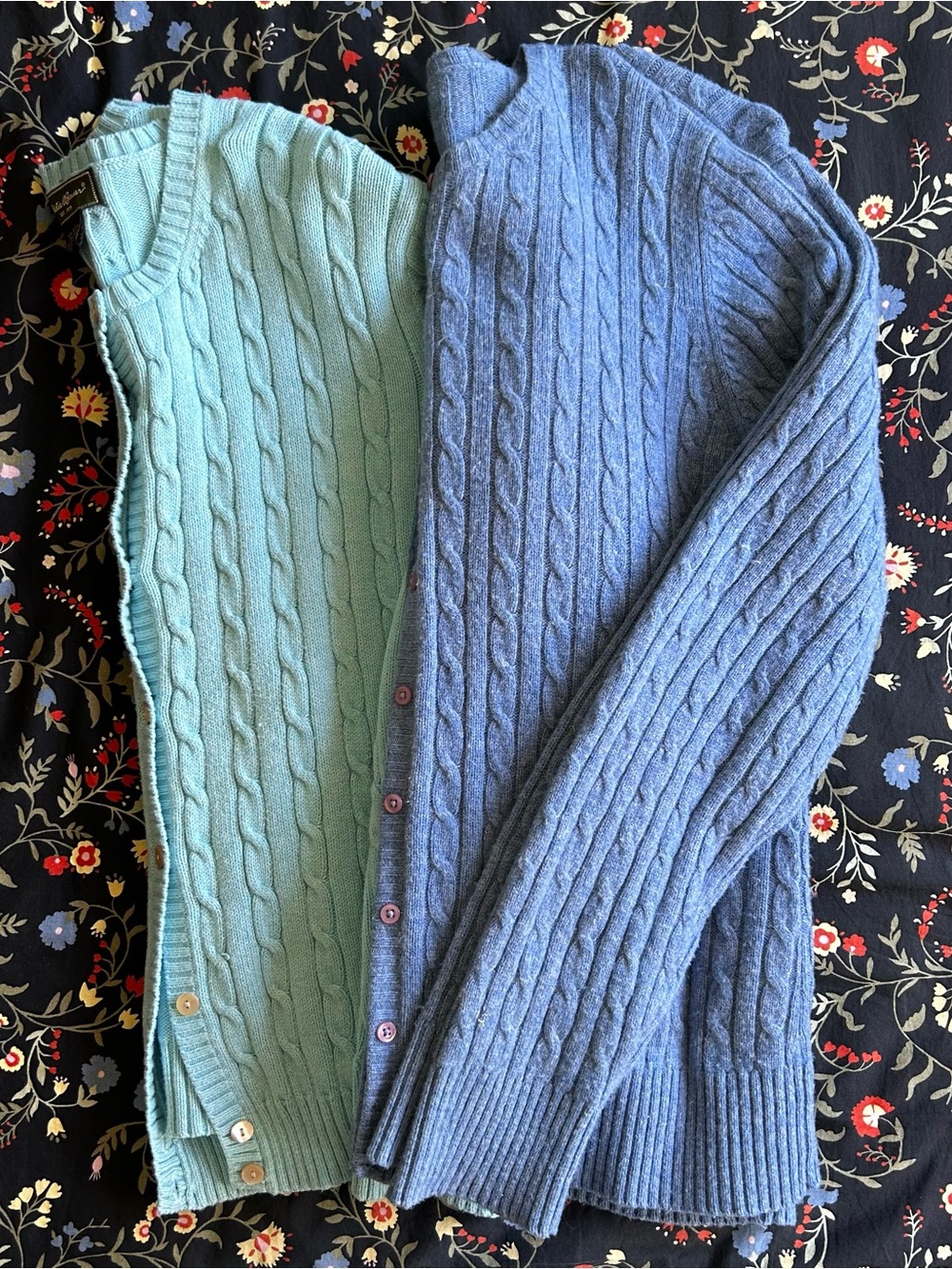 BUNDLE OF L.L. Bean and Eddie Bauer Cable Knit Cardigans Blue